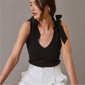 Mauve by Anthropologie Black Tank Top with Bows on Straps